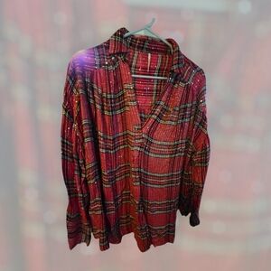 Free People Red Plaid Blouse